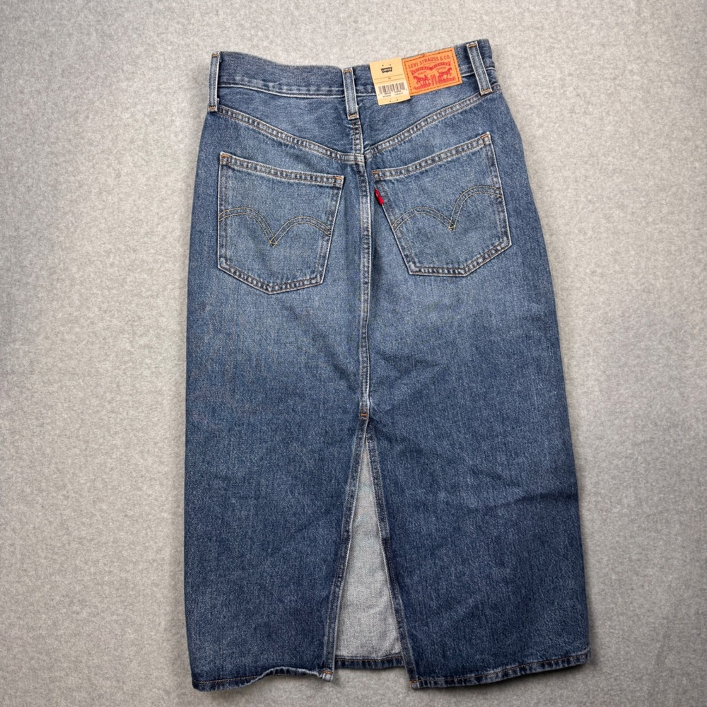 Levis Skirt Womens 26 / 2 Denim Midi Jean High Rise Slit 100% Cotton NEW $69 - Picture 2 of 10